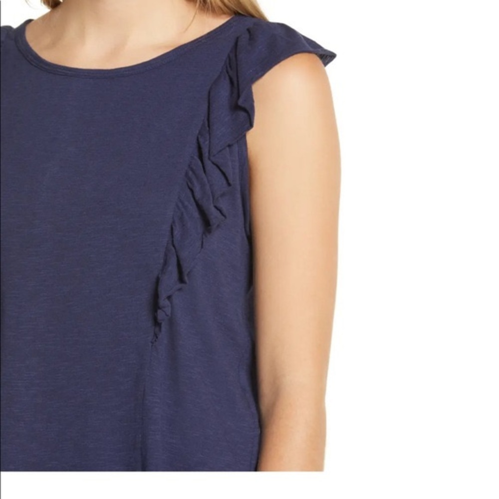 Caslon x Nordstrom Ruffle Trim Navy Top Small - Picture 4 of 6
